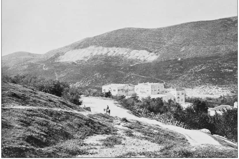 An antique photograph shows Mount Ebal.