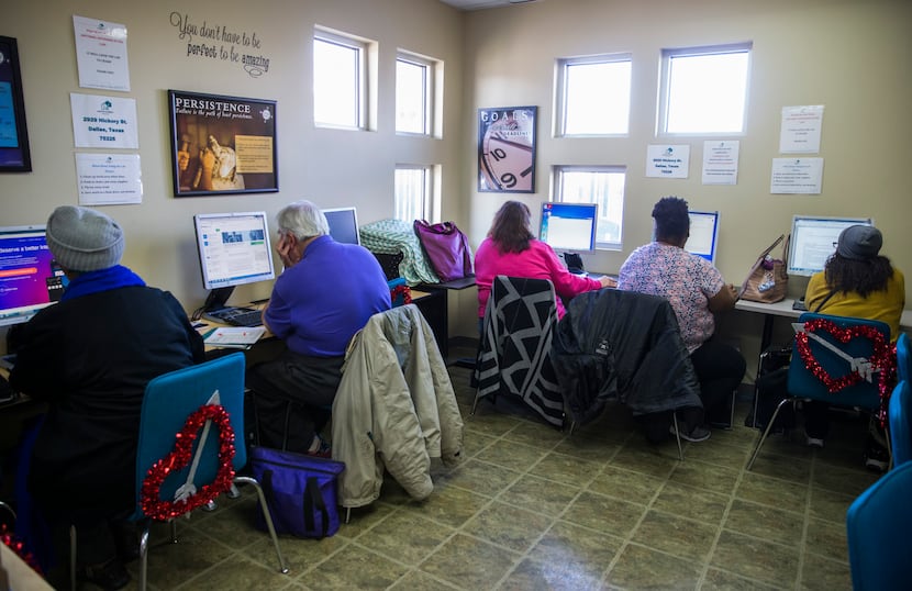 A computer lab at Austin Street Center in Dallas was busy Thursday, Feb. 6, 2020. 