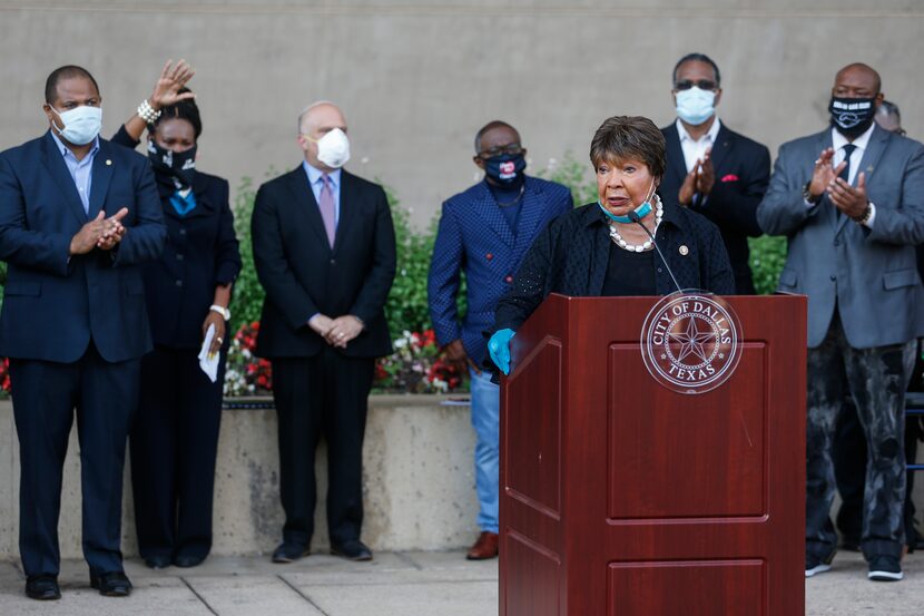 U.S. Rep. Eddie Bernice Johnson speaks during a memorial service for George Floyd on Friday,...