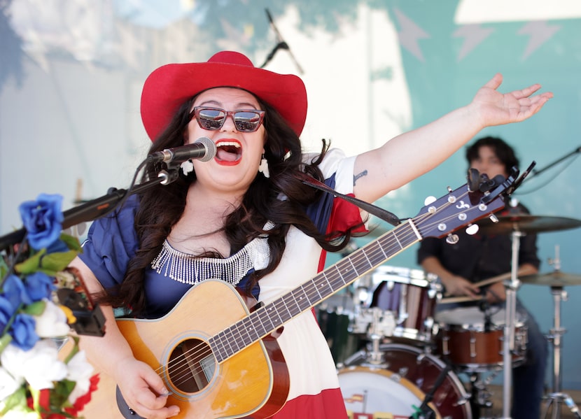 Jade Flores performs on the Bud Light Stage at the State Fair of Texas in Dallas Monday.