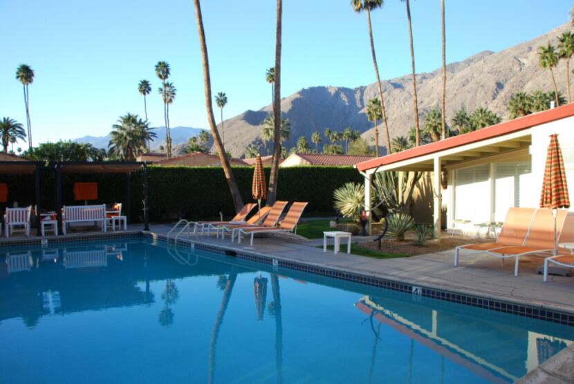 The San Jacinto mountains form a stunning backdrop to the pool area at the Del Marcos Hotel....