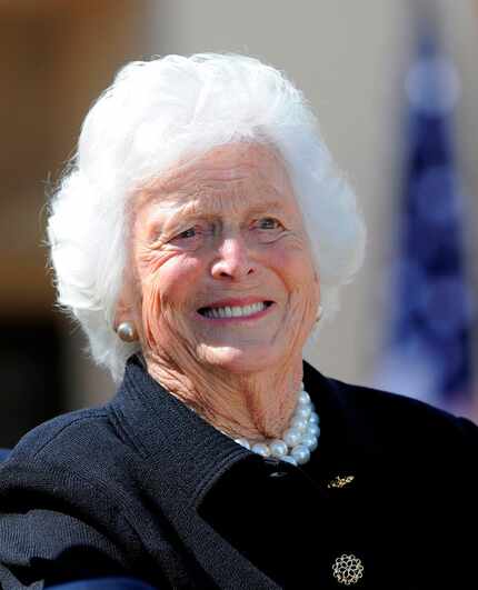 Former first lady Barbara Bush smiles during the George W. Bush Presidential Center...