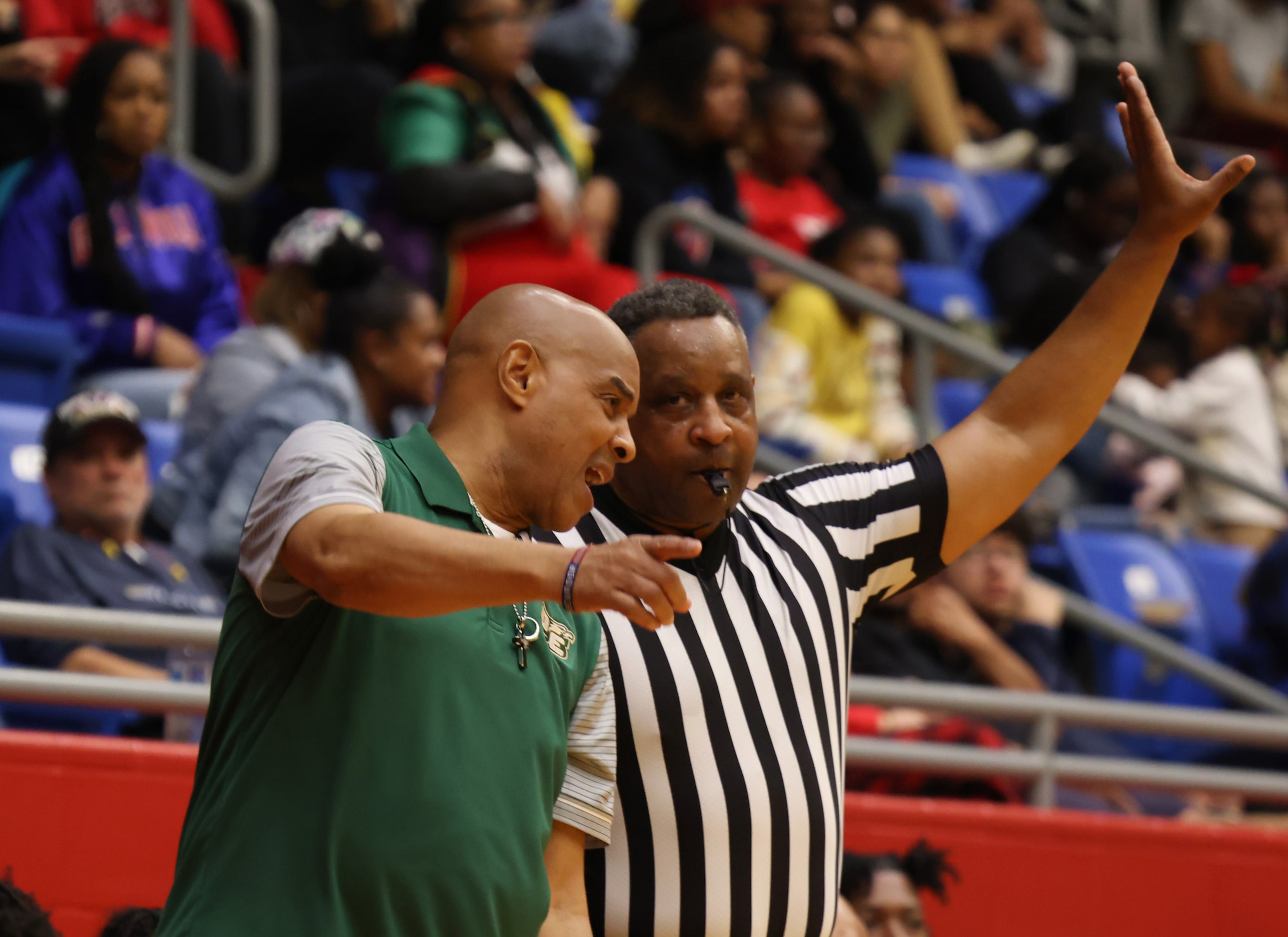 DeSoto head coach Robert Wright expresses his views on the absence of a call to a game...