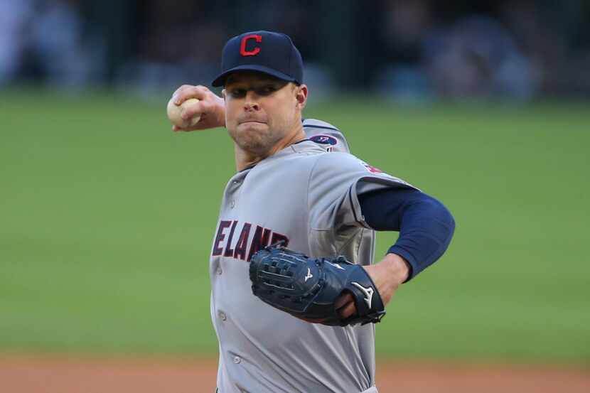 May 18, 2015; Chicago, IL, USA; Cleveland Indians starting pitcher Corey Kluber (28)...