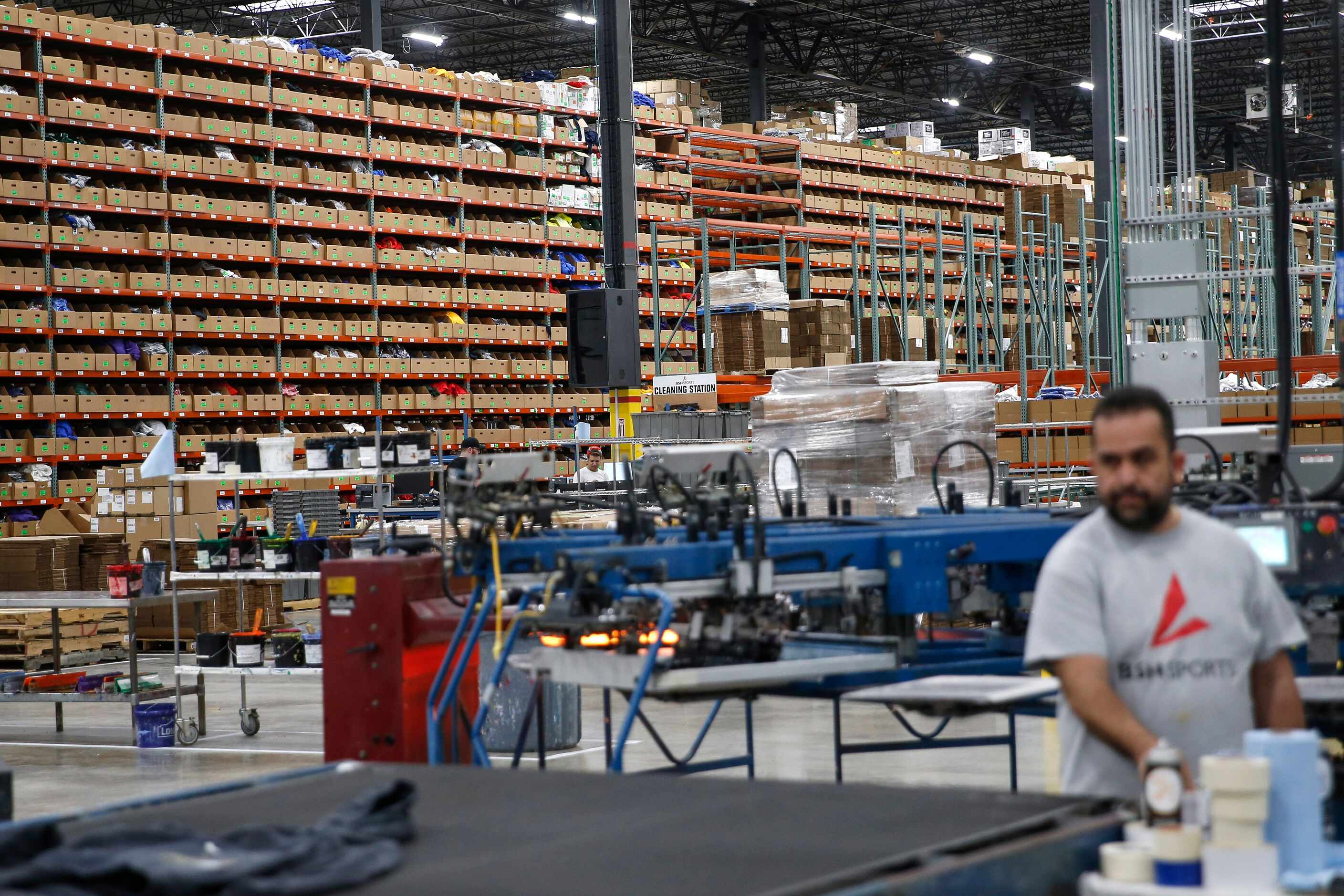 The factory floor at BSN Sports in Grand Prairie.