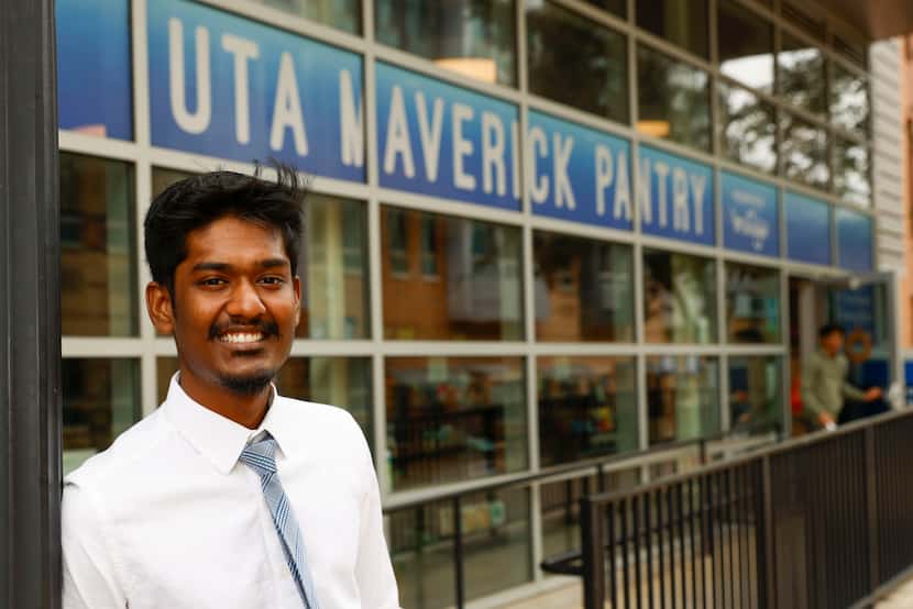 Gaurav Chajjed Mahaveer, recent master's graduate of UTA, posed for a portrait in front of...