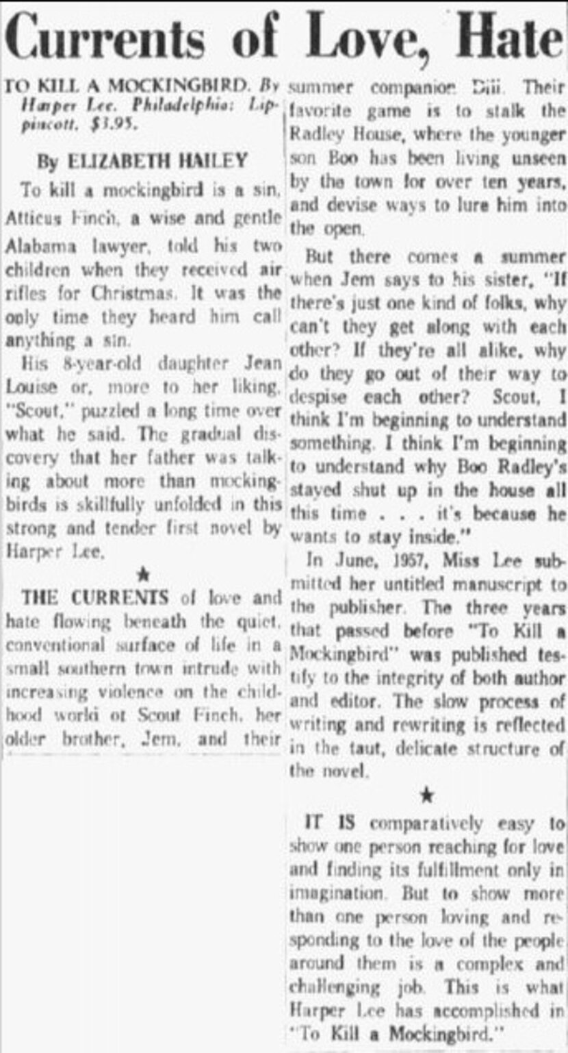  Review of "To Kill a Mockingbird," The Dallas Morning News, Sept. 4, 1960.