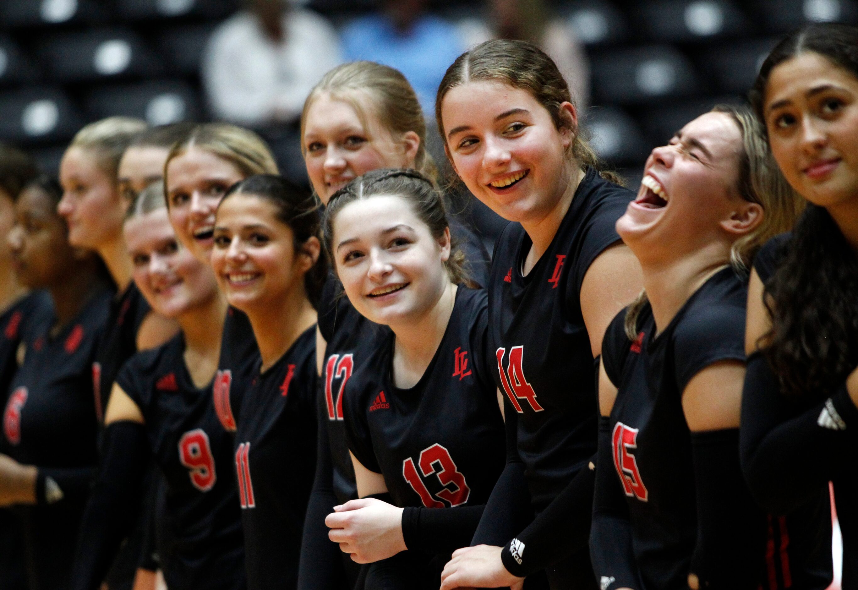 Lucas Lovejoy players revel in the moment after defeating Lamar Fulshear in straight sets to...