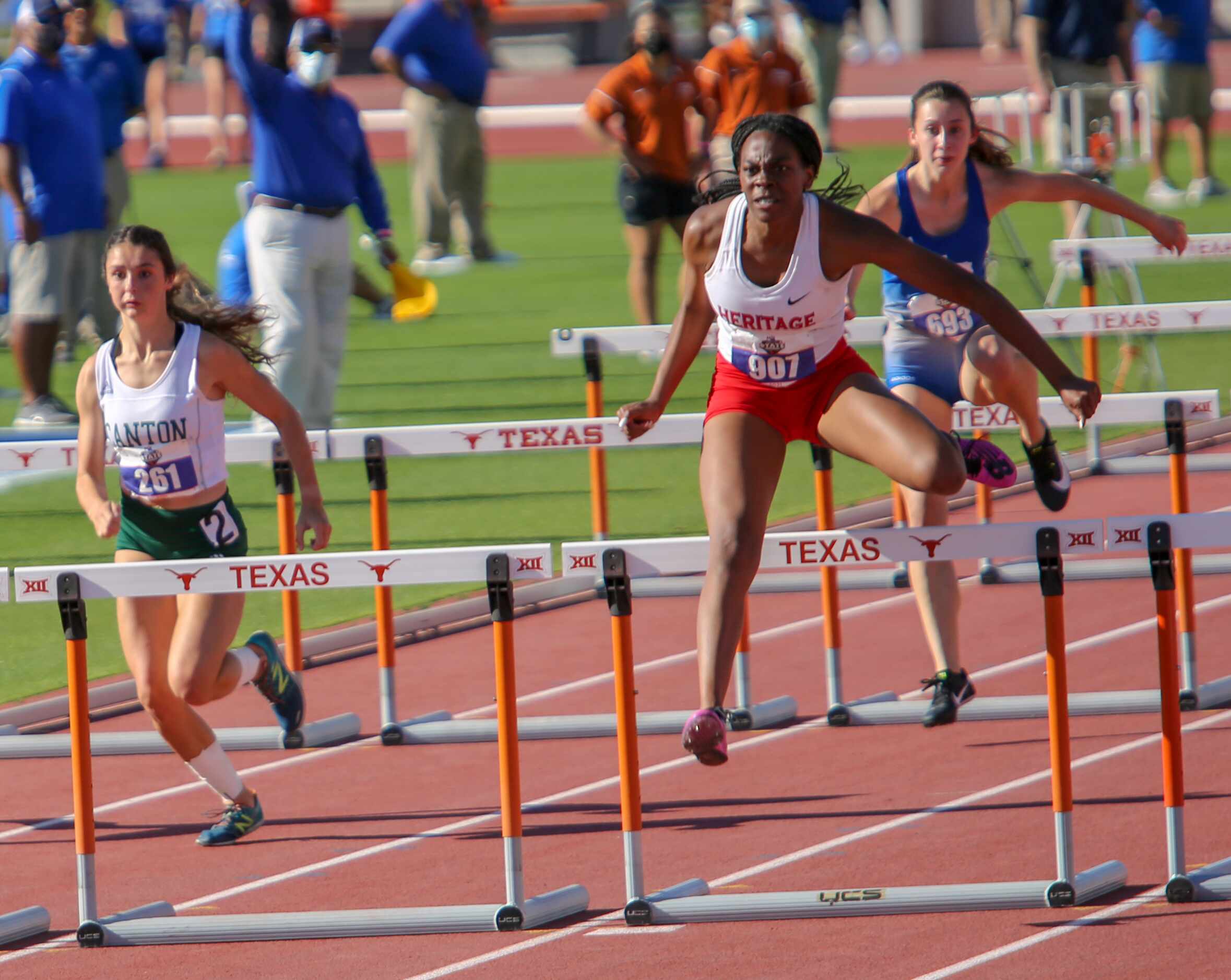 Midlothian Heritage's Leah Anderson competes and places first during her 4a girls 100...