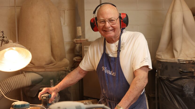 CC Young Senior Living resident Charlie Smith working in the woodshop