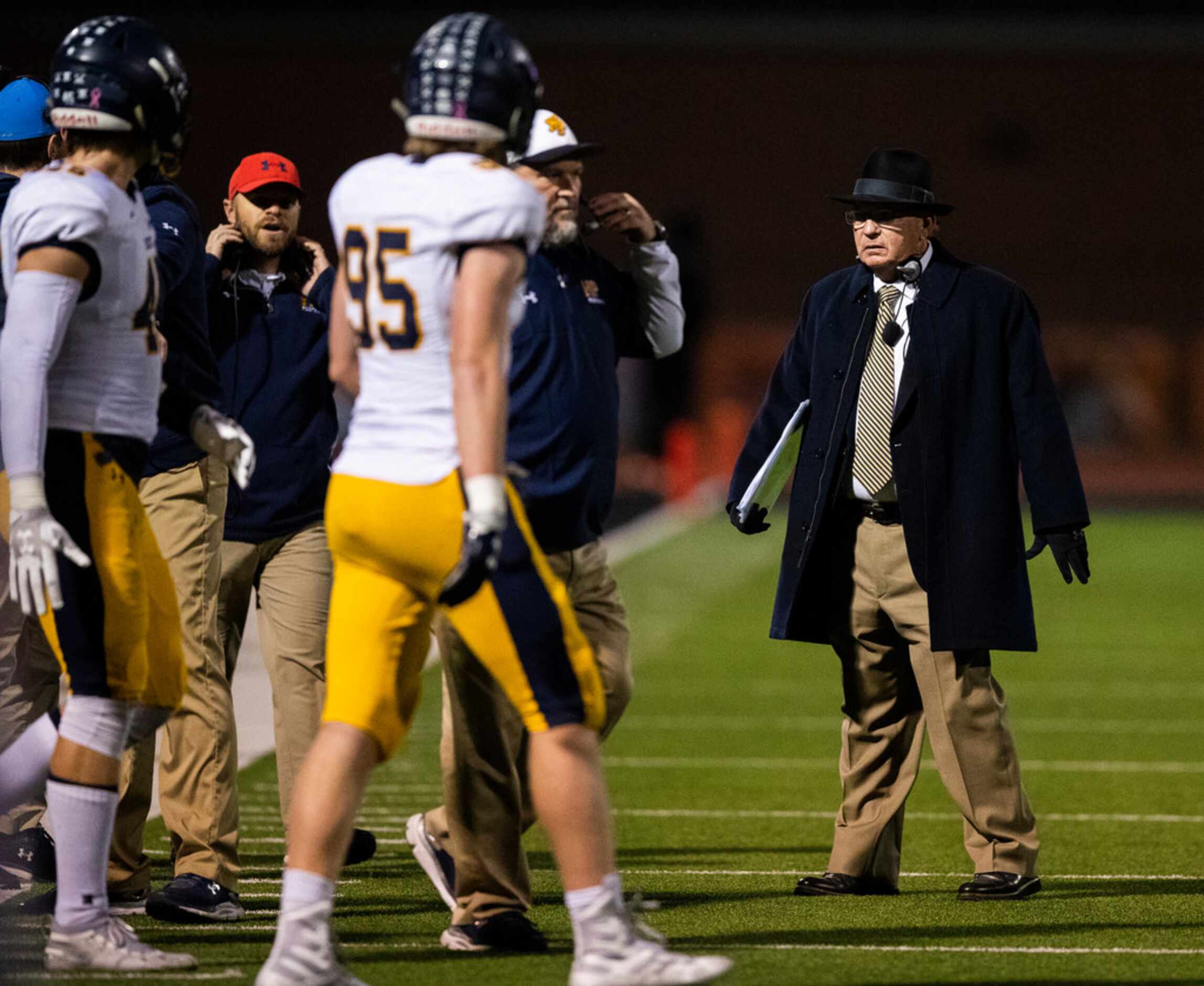 Highland Park head coach Randy Allen calls a play during the second quarter of a District...