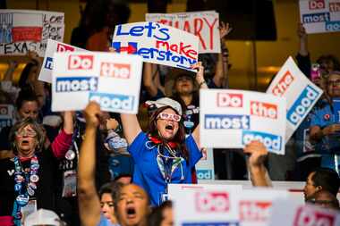 Texas Hillary Clinton supporters cheer during day two of the Democratic National Convention...