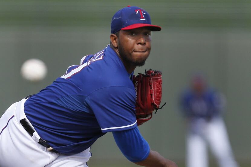 Texas pitcher Neftali Feliz is pictured during the Chicago White Sox vs. the Texas Rangers...
