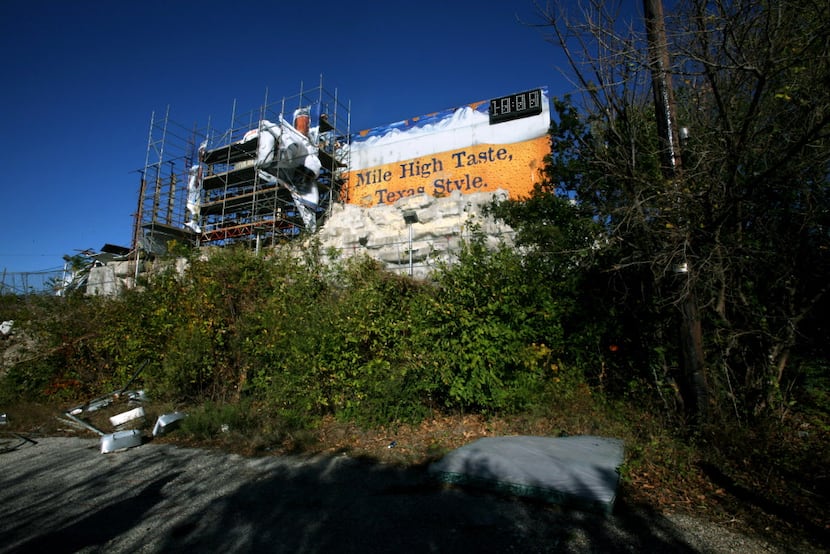 The Coors billboard and waterfall are being dismantled for renovations in 2008.