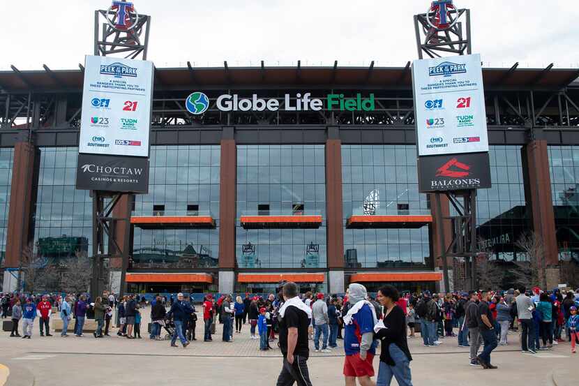 The exterior of Globe Life Field during the Rangers' Peek at the Park fanfest on Jan. 25,...