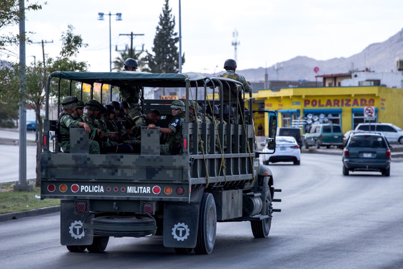 The Mexican National Guard patrols an area near the Rio Grande in Ciudad Juarez, Chihuahua,...