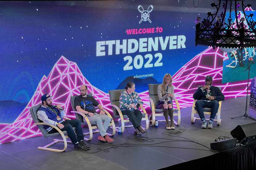 Joshua Lapidus (far left), who started Rainbow Rolls, spoke at the annual Ethereum-focused...