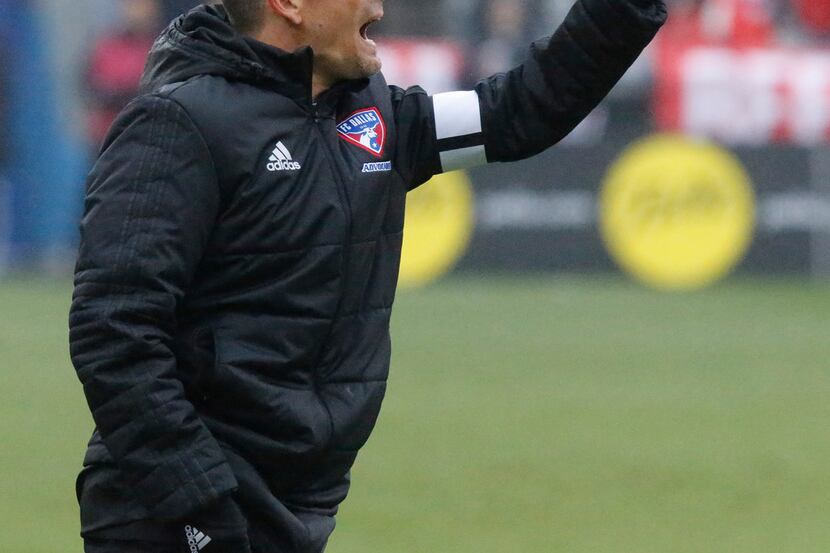 FC Dallas head coach Luchi Gonzalez gives instruction during the first half as FC Dallas...