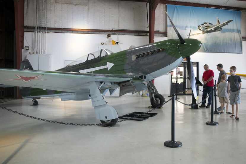 A Yakovlev Yak-3 fighter aircraft is on display at Cavanaugh Flight Museum in Addison, Texas.