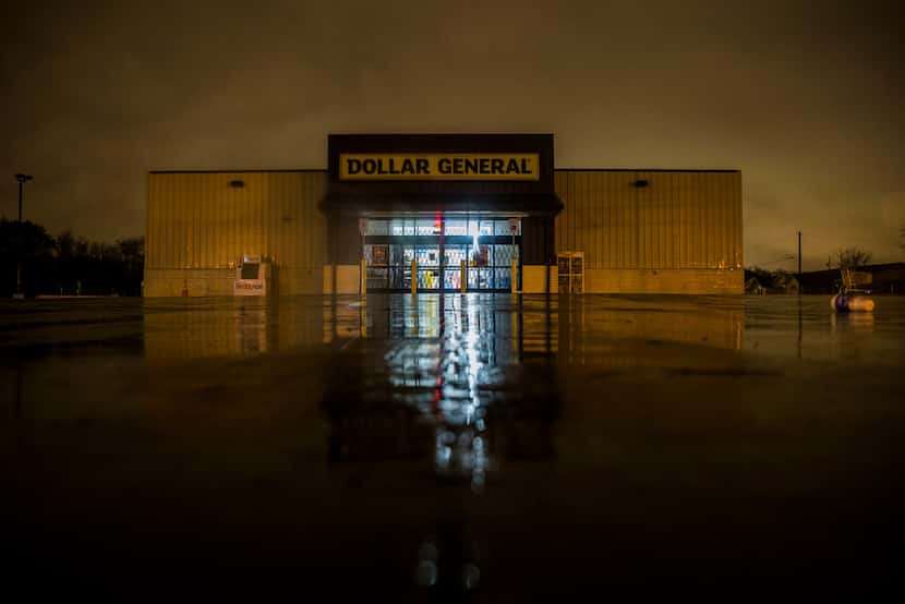 The parking-lot lights aren't lit at the Dollar General in the 4800 block of Sunnyvale Street.