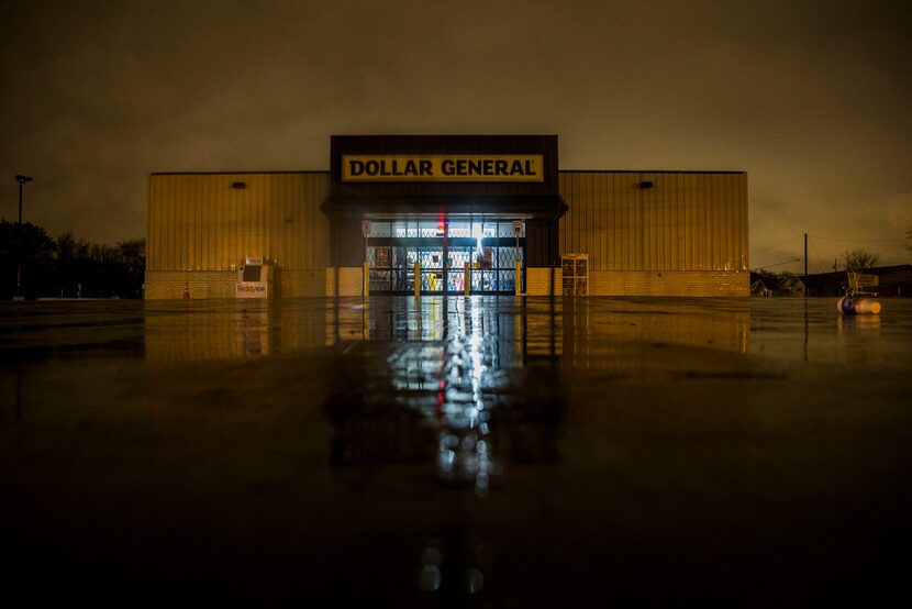 The parking-lot lights aren't lit at the Dollar General in the 4800 block of Sunnyvale Street.