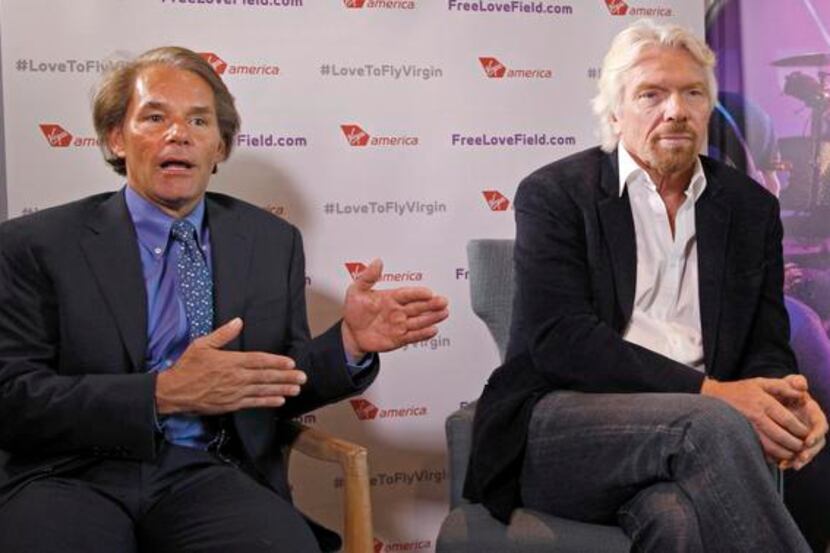 
Virgin America chief executive David Cush (left) and British businessman Richard Branson, a...