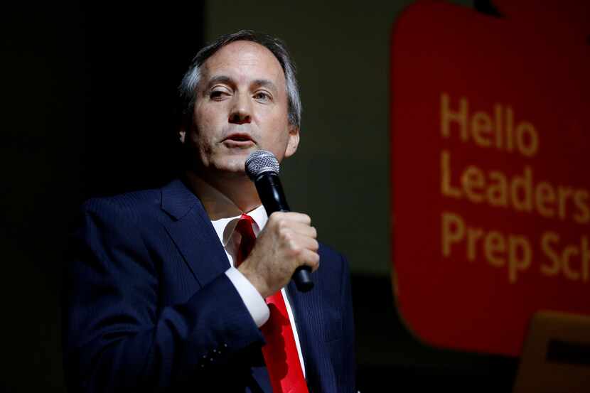 Texas Attorney General Ken Paxton speaks to students while participating during The Online...