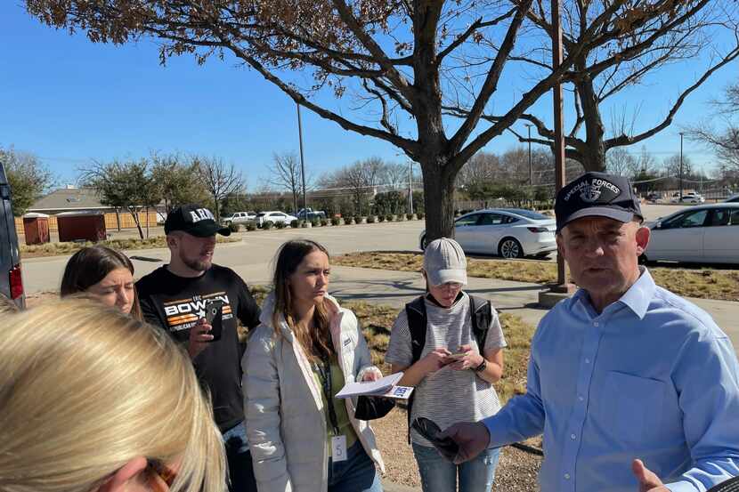 Keith Self, former Collin County judge, campaigns at the Carpenter Park Recreation Center in...