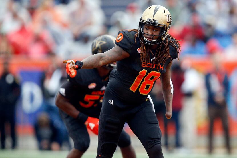 FILE - In this Jan. 27, 2018 file photo, South team linebacker Shaquem Griffin, of Central...
