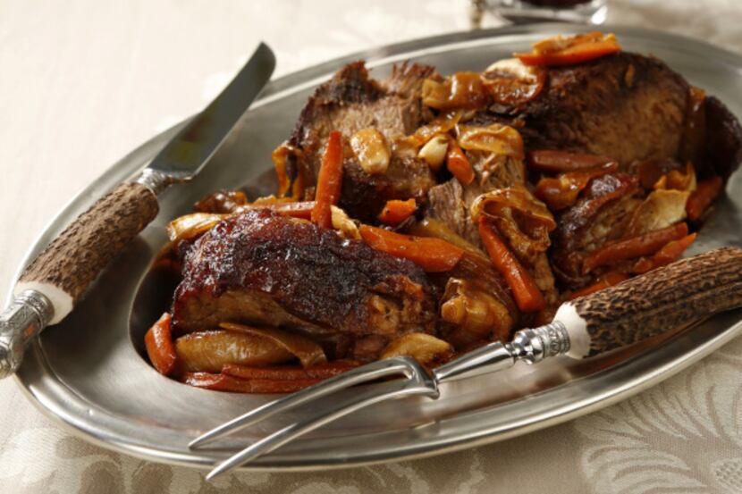 Slow-Roasted Pork Shoulder with Carrots, Onions and Garlic