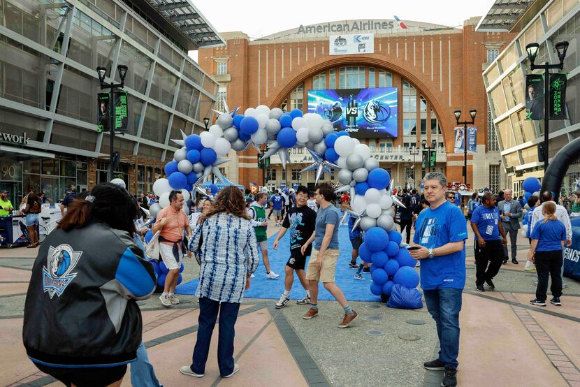 Dallas Mavericks fans gather outside before the Mavs home opener at the American Airlines...