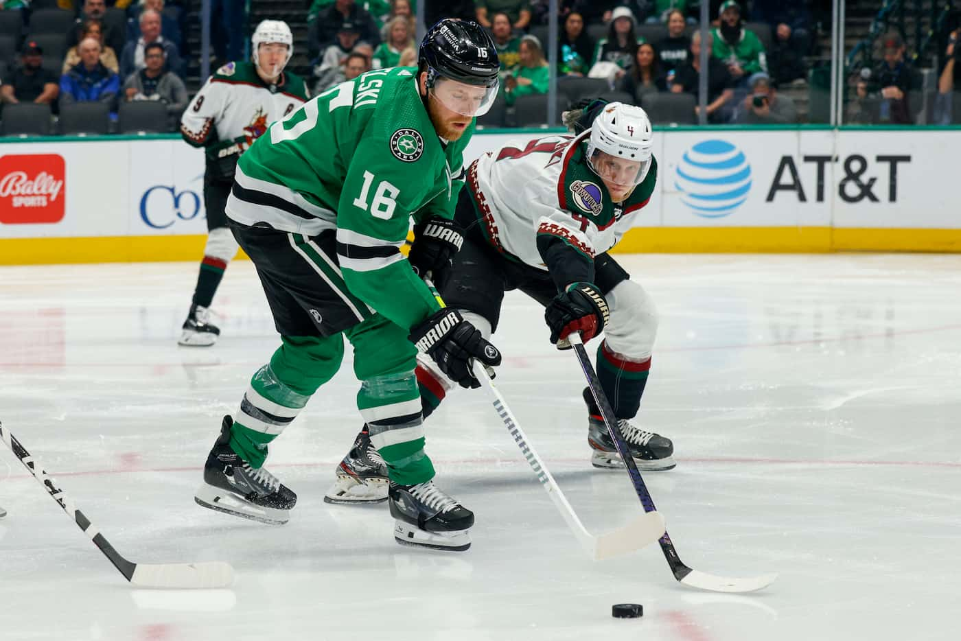 Dallas Stars center Joe Pavelski (16) skates away from Arizona Coyotes defenseman Juuso...