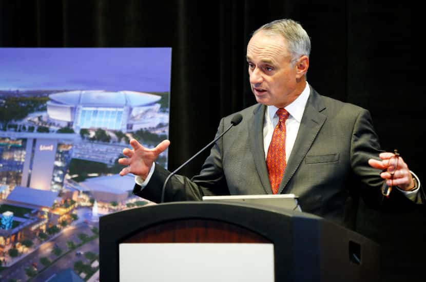 Major League Baseball Commissioner Rob Manfred speaks about the planned Texas Live!...