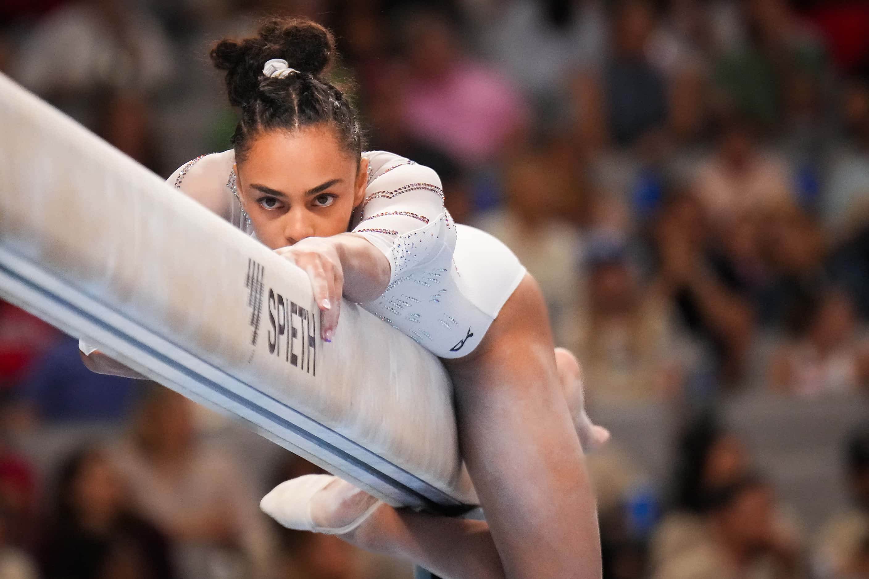 Hezly Rivera competes on the balance beam during the U.S. Gymnastics Championships on...