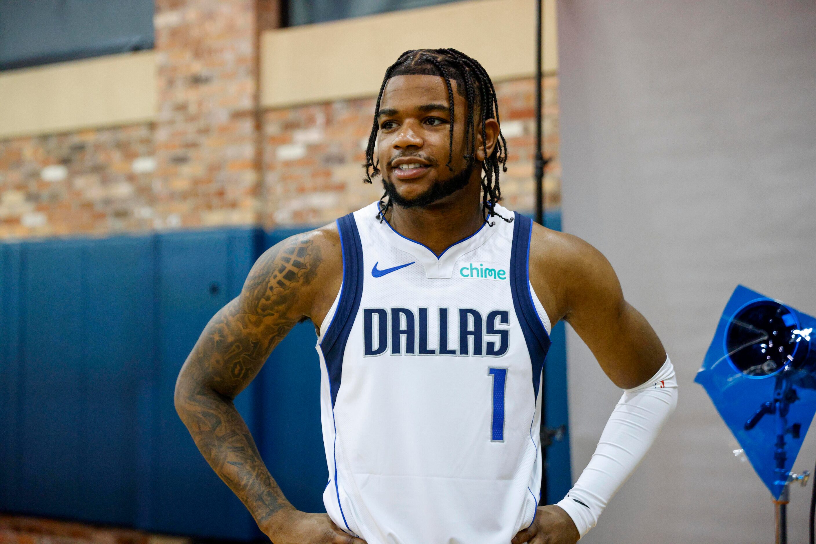 Dallas Mavericks guard Jaden Hardy (1) poses for a portrait during media day at American...