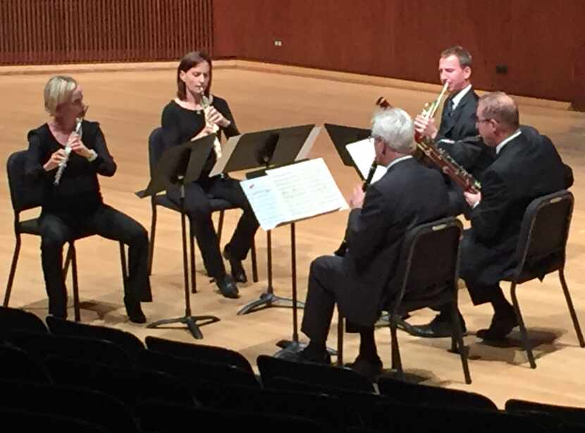 Left to right: Kara Kirkendoll (flute), Erin Hannigan (oboe), Paul Garner (clarinet), David...