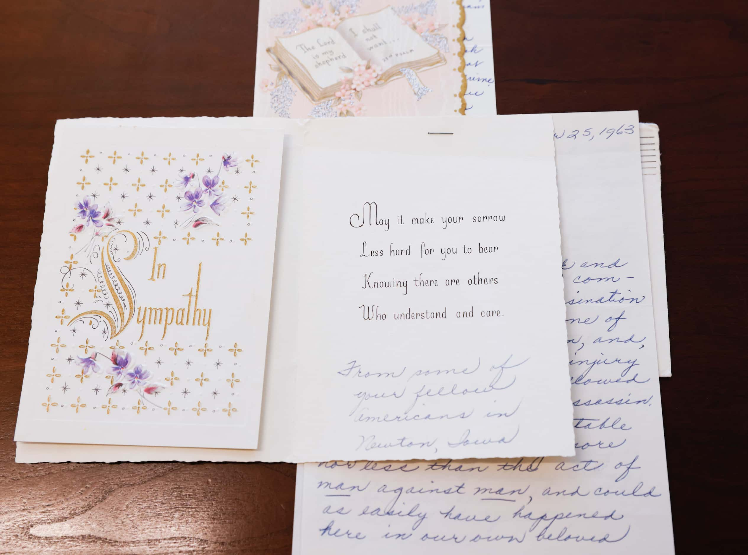 Exhibit of sympathy cards sent to the mayor of Dallas in the 
1960s following the JFK...