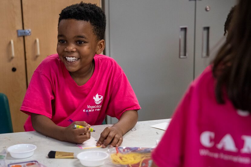 Children create artwork during the summer program at the Vogel Alcove campus in Dallas.