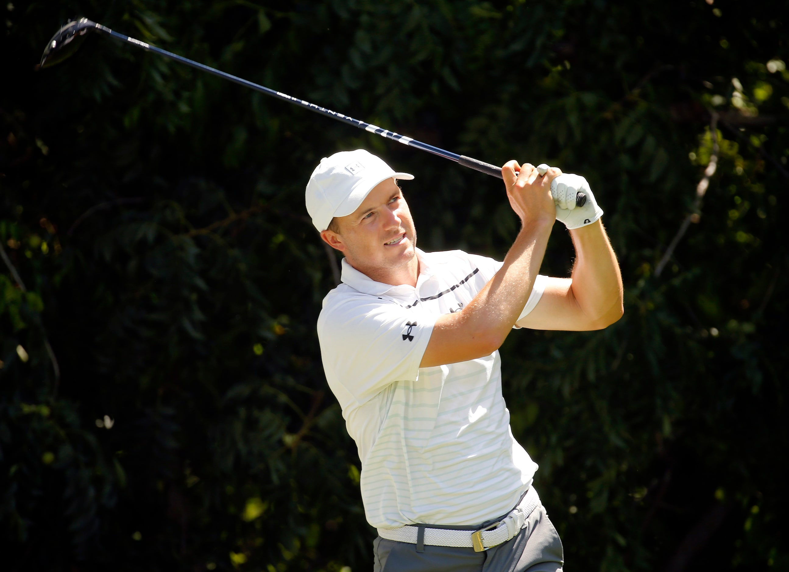 PGA golfer Jordan Spieth tees off on No. 6 during the Charles Schwab Challenge practice...