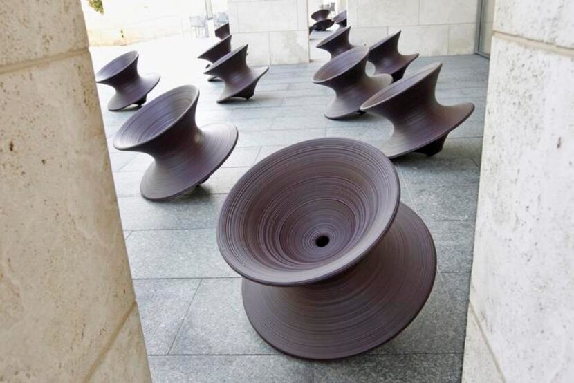 
Sspun chairs by the Thomas Heatherwick on terrace at the Nasher Sculpture Center, in...