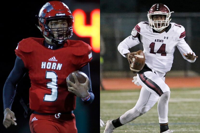 Mesquite Horn QB Jermaine Givens (photo Steve Hamm/Special Contributor) and Wylie QB Rashad...