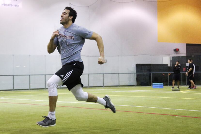 Texas Tech tight end Jace Amaro works out with other NFL draft prospects workout at Frisco...