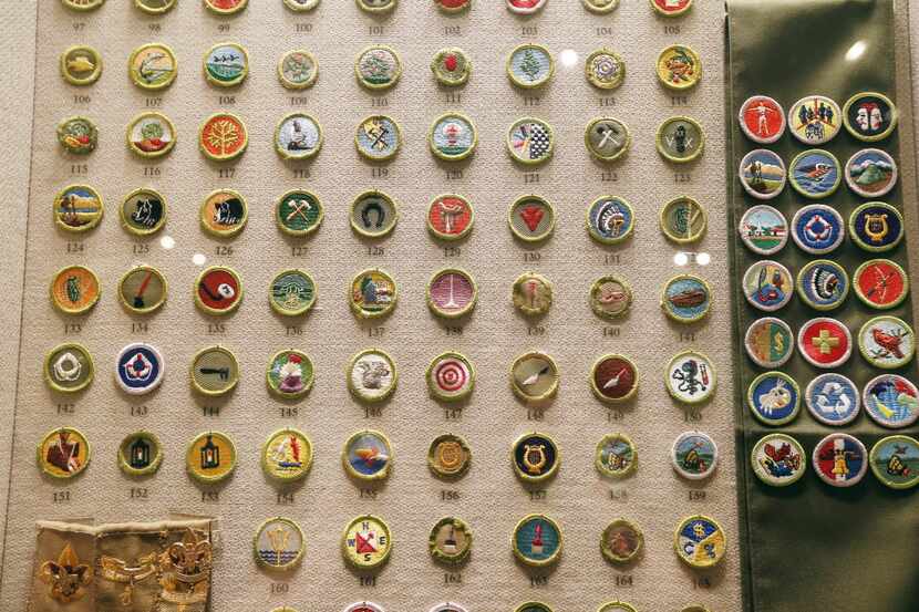 A display of 251 merit badges, some are no longer are given, there are only about 130...