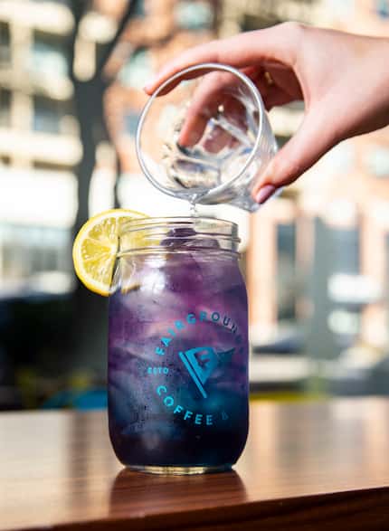 Some of Fairgrounds' elixirs change colors. Here's the Butterfly Pea Flower Arnold Palmer...