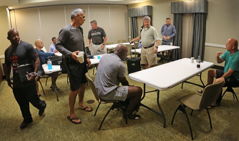 The SEC officiating crew meets game day morning in a College Station motel to go over final...