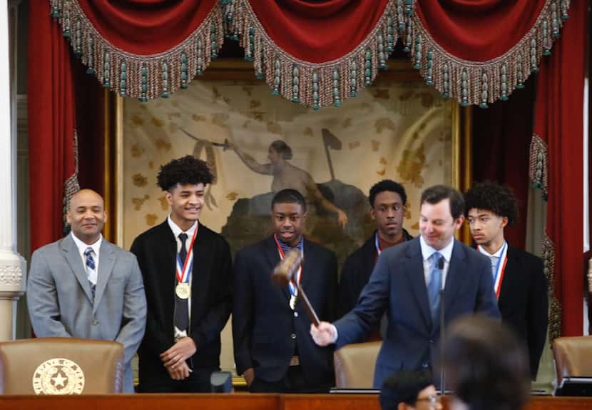 Texas Representative Craig Goldman of District 97 (R-Fort Worth) bangs the gavel while...