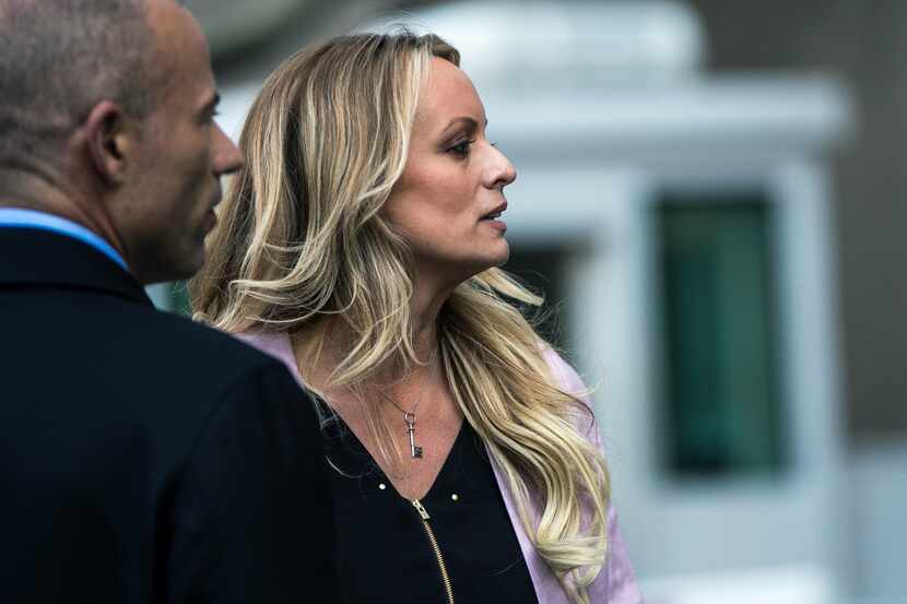Stephanie Clifford, better known as adult film star Stormy Daniels, speaks with her...