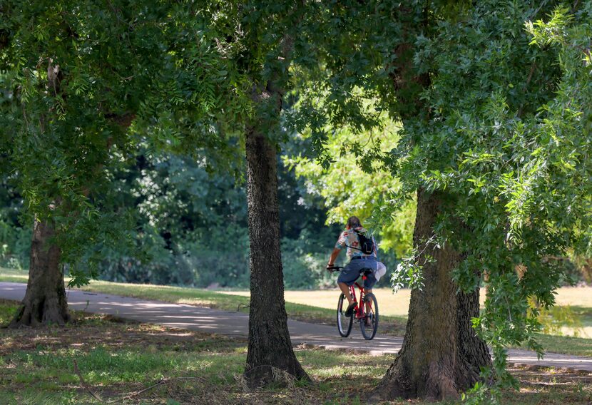 A biker moves along Wilson Creek Trail — McKinney's most complete trail network — by Al...