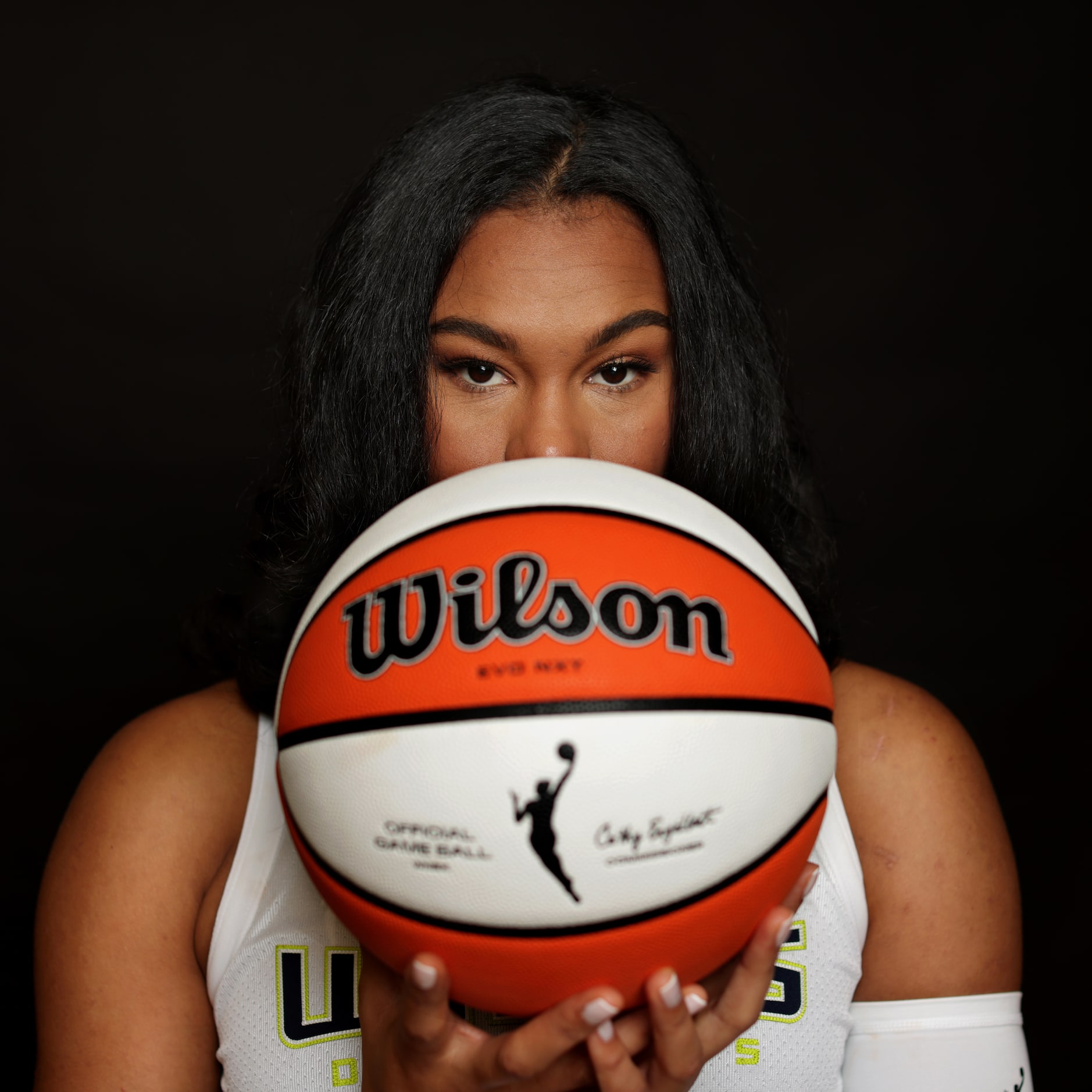 #0 Satou Sabally with The Dallas Wings poses for a photograph at College Park Center in...