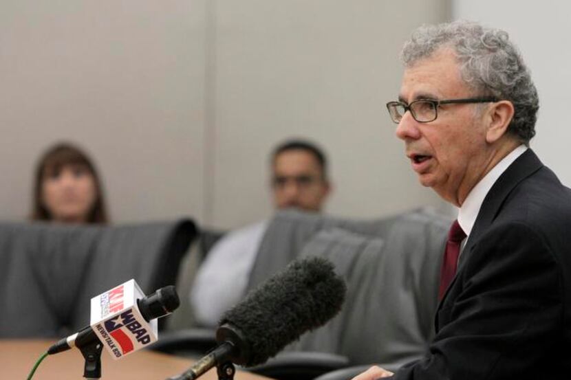 
Dallas City Manager A.C. Gonzalez, briefing the news media Friday on his proposed budget,...
